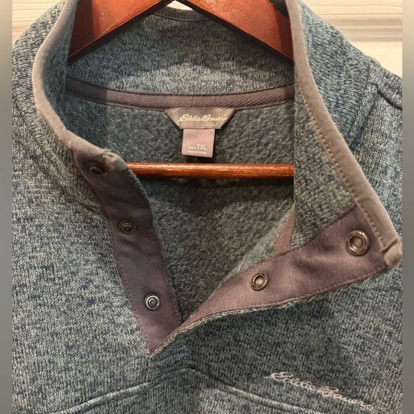 Eddie Bauer Radiator Fleece Men's Blue Pullover T-Snap Sweatshirt Size Tall XL - Picture 4 of 9